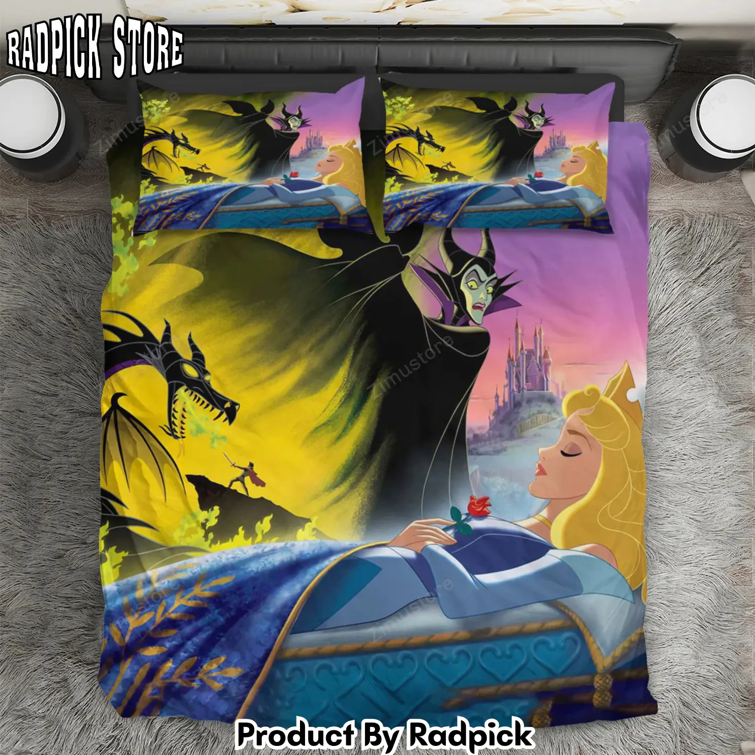 Radpick sleeping beauty and maleficent disney 66 3pcs 3pcs bedding set duvet cover and pillow cases gift for fan rp3272268